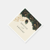 Serviette En Papier Roses Aquarelle Vert Et Mariage Or (Coin)