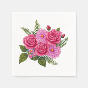 Serviette En Papier Roses avec Dahlias