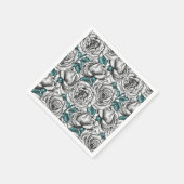 Serviette En Papier Roses blanches avec feuilles bleus (Coin)