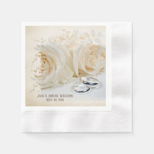 Serviette En Papier roses blanches d'anniversaire et groupes mariages (Devant)
