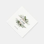 Serviette En Papier Roses blanches d'eucalyptus simples et élégantes (Coin)