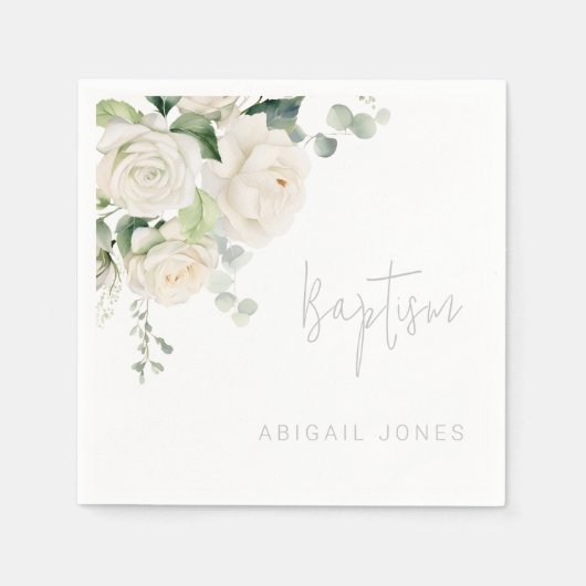 Serviette En Papier Roses blanches divines et Baptême de l'âge (Devant)