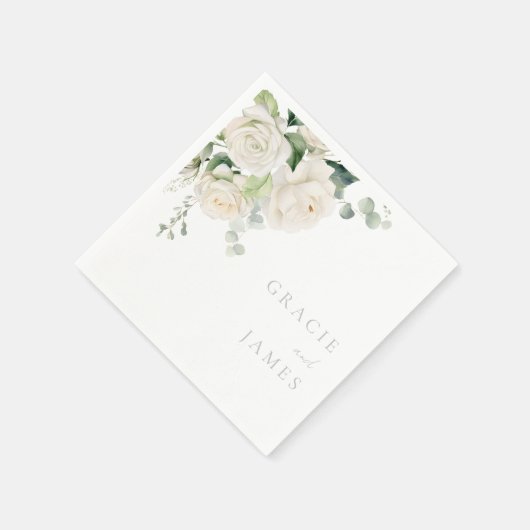 Serviette En Papier Roses blanches divines et Mariage d'âge (Coin)