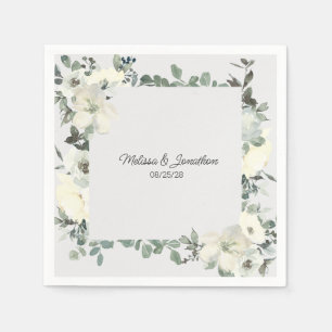 Serviette En Papier Roses blanches d'ivoire Floral Mariage romantique