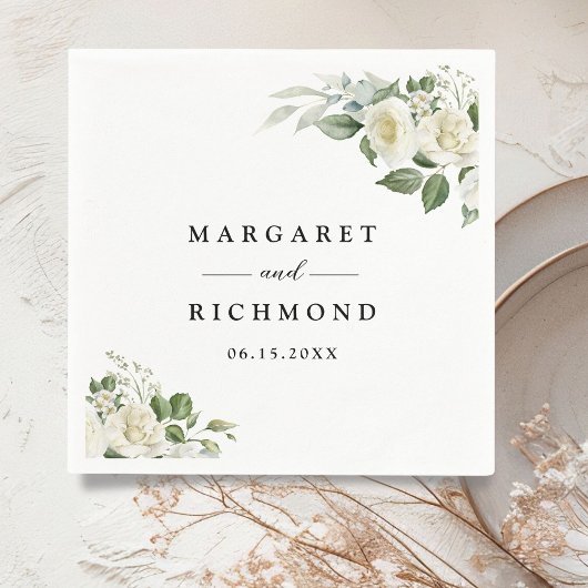 Serviette En Papier Roses blanches Élégant Mariage floral