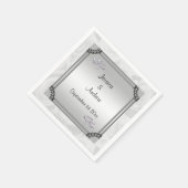 Serviette En Papier Roses blanches et anneaux de Mariage diamant (Coin)