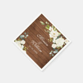 Serviette En Papier Roses blanches ivoire Verdure Bois rustique Mariag (Coin)