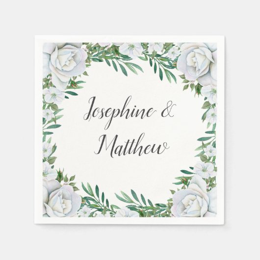 Serviette En Papier Roses blanches Mariage de feuillage (Devant)