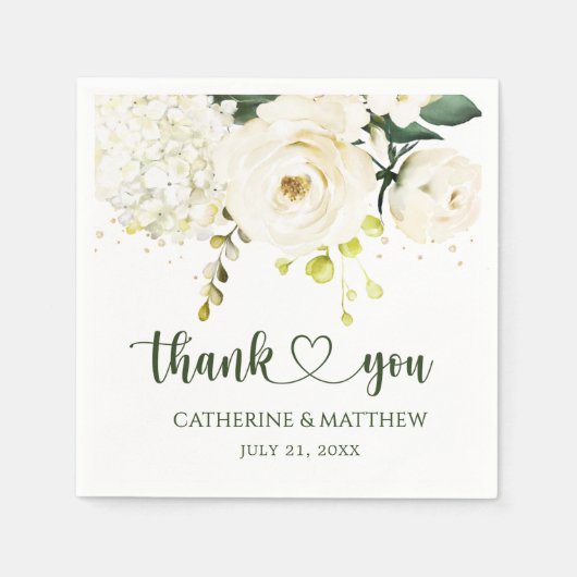 Serviette En Papier Roses blanches Mariage de feuillage (Devant)
