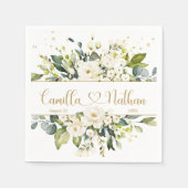 Serviette En Papier Roses blanches Mariage de feuillage vert (Devant)