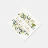 Serviette En Papier Roses blanches Mariage de feuillage vert (Coin)