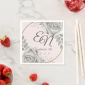 Serviette En Papier Roses blanches Monogramme rustique mariage (En situation)