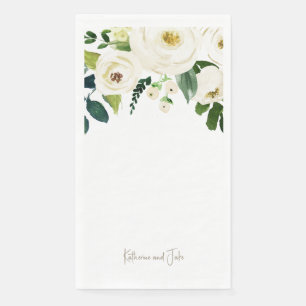 Serviette En Papier Roses blanches Nom de script personnalisé Mariage