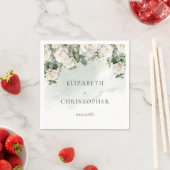 Serviette En Papier Roses blanches romantiques Eucalyptus mariage de v (En situation)