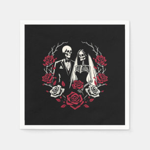 Serviette En Papier Roses blanches rouges & noires Mariage de squelett