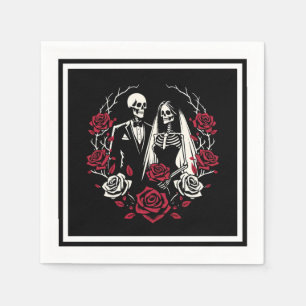 Serviette En Papier Roses blanches rouges & noires Squelette Couple Ma