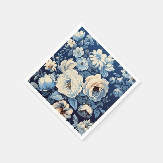 Serviette En Papier Roses blanches sur Indigo Arrière - plan bleu (Coin)