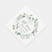Serviette En Papier Roses blanches Verdure 25e anniversaire Mariage (Coin)