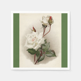 Serviette En Papier Roses blanches victoriennes Livre vert Napkin