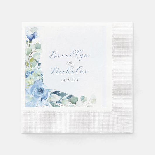 Serviette En Papier Roses bleu aquarelle (Devant)