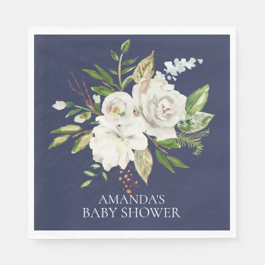 Serviette En Papier Roses Bleues et Blanches Papier de douche Floral (Devant)