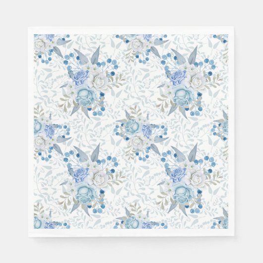 SERVIETTE EN PAPIER ROSES BLEUES ET BLANCHES PAPIER NAPKINS (Devant)