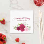 Serviette En Papier Roses Boho Chic  Magenta & Rose Aquarelle Mariage (En situation)