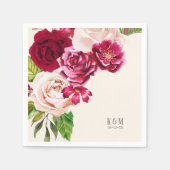 Serviette En Papier Roses Bourgogne/Crème Mariage ID584 (Devant)