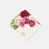 Serviette En Papier Roses Bourgogne/Crème Mariage ID584 (Coin)