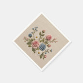 Serviette En Papier Roses Brodées Blush & Bleu (Coin)
