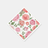 Serviette En Papier Roses Corail Rose Feuillage Vert Sauge Chic Démodé (Coin)