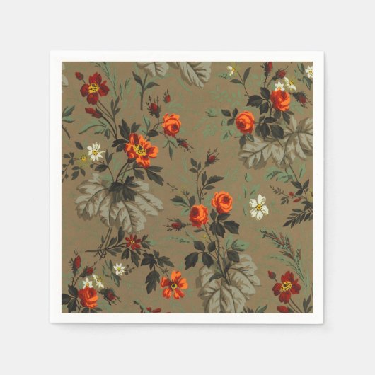 Serviette En Papier Roses & Daisies Floral Pattern Antique Wallpaper (Devant)