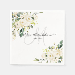 Serviette En Papier Roses d'albâtre Monogramme Fleurs Aquarelle
