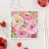 Serviette En Papier Roses d'aquarelle en Parties scintillant rose et c (En situation)