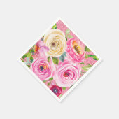 Serviette En Papier Roses d'aquarelle en Parties scintillant rose et c (Coin)