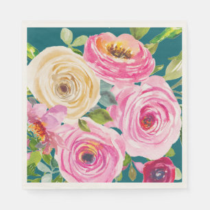 Serviette En Papier Roses d'aquarelle en rose et crème en Turquoise