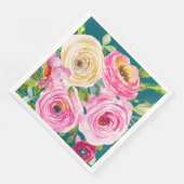 Serviette En Papier Roses d'aquarelle en rose et crème en Turquoise (Coin)
