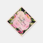 Serviette En Papier Roses d'aquarelle en rose et crème sur noir (Coin)