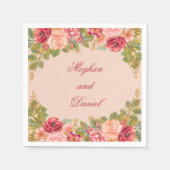 Serviette En Papier Roses d'aquarelle et Mariage de Parties scintillan (Devant)