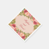 Serviette En Papier Roses d'aquarelle et Mariage de Parties scintillan (Coin)