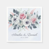 Serviette En Papier Roses d'aquarelle romantique Floral Blue Mariage (Devant)