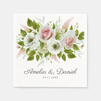 Serviette En Papier Roses d'aquarelle romantique Mariages floraux serv