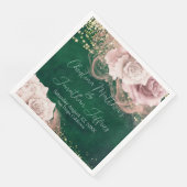 Serviette En Papier Roses d'aquarelle romantique sur Mariage vert émer (Coin)