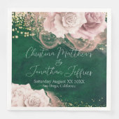 Serviette En Papier Roses d'aquarelle romantique sur Mariage vert émer (Devant)