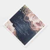 Serviette En Papier Roses d'aquarelle romantique sur Moody Blue Mariag (Coin)