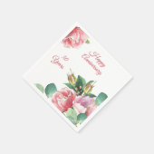 Serviette En Papier Roses d'aquarelle rose et papier de feuillage Napk (Coin)
