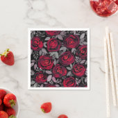 Serviette En Papier Roses d'aquarelle, roses rouges sur noir (En situation)