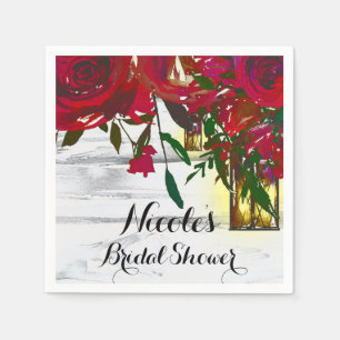 Serviette En Papier Roses d'aquarelle rouge romantique et Mariage de l