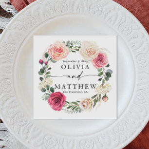 Serviette En Papier Roses de blush rose aquarelle. Mariage de jardin f