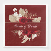 Serviette En Papier Roses de Bourgogne et Pampas Mariage en herbe (Devant)